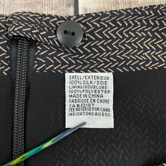 Talbots Womens 100% Pure Silk Sz 8 A-Line Black & Brown All Over Print Skirt - Picture 4 of 10